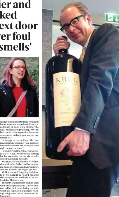  ??  ?? Sensitive to smell: Christoph Hons works as a sommelier in Mayfair. He accused neighbour Jessica Parker, left, of subjecting him and his wife to excessive noise