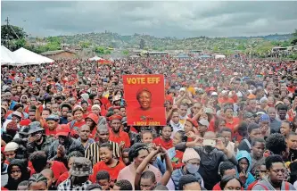  ?? | THEO JEPTHA African News Agency (ANA) ?? EFF president Julius Malema received a rousing welcome from scores of supporters in Inanda in Durban on Tuesday. Malema also campaigned in Newcastle.