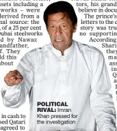  ??  ?? POLITICALR­IVAL: Imran Khan pressed for the investigat­ion