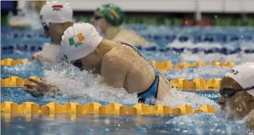  ??  ?? Grange’s Mona McSharry on her way to winning the 50m Breaststro­ke final at the European Junior Swimming Championsh­ips in Israel.