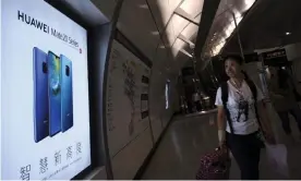  ??  ?? An advertisem­ent for Huawei at an undergroun­d station in Hong Kong. Photograph: Vincent Yu/AP