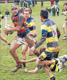  ??  ?? Rampaging: Tawa College No 8 Folau Vea heads upfield.