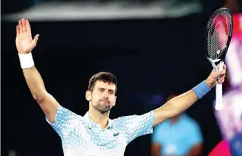  ?? — Reuters ?? Serbia’s Novak Djokovic reacts during his quarter final match against Russia’s Andrey Rublev.