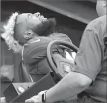 ?? BILL KOSTROUN, THE ASSOCIATED PRESS ?? New York Giants wide receiver Odell Beckham is carted off the field after suffering a season-ending injury against the Los Angeles Chargers.