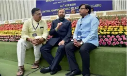  ?? — PTI ?? HRD minister Prakash Javadekar ( centre) on the 2nd day of the 65th Meeting of Central Advisory Board of Education at Vigyan Bhavan, New Delhi, on Tuesday.