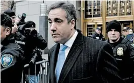  ?? PETER FOLEY/BLOOMBERG NEWS ?? Michael Cohen was sentenced Wednesday to three years in federal prison after pleading guilty to several charges, including campaign finance violations and lying to Congress.