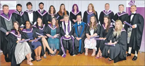  ??  ?? The entire graduating cohort of the BSc in Marine Science, with University of the Highlands and Islands deputy principal Professor Crichton Lang and SAMS UHI director Professor Nicholas Owens. The whole class won the SAMS UHI Student of the Year award.