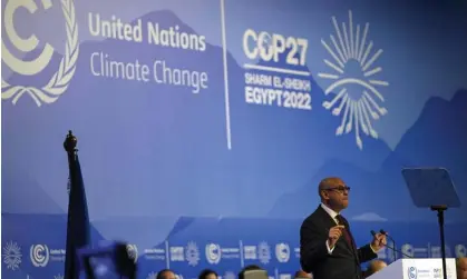  ?? Photograph: AP ?? Simon Stiell, the UN climate chief, speaks at the opening of Cop27 on Sunday.