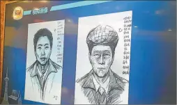  ??  ?? CULPABLES. Liu Yongbiao y su cómplice, ante la corte judicial. Abajo, los identikits de cuando aún eran buscados por la policía.