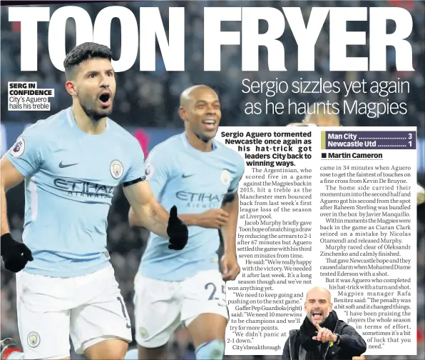  ??  ?? SERG IN CONFIDENCE City’s Aguero hails his treble