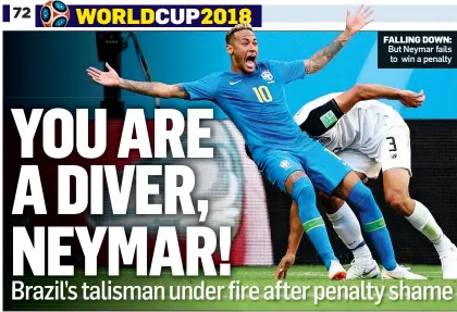  ??  ?? FALLING DOWN: But Neymar fails to win a penalty