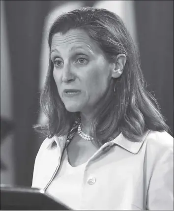  ?? CP PHOTO ?? Foreign A airs Minister Chrystia Freeland has unveiled an extensive  nal list of $16.6 billion worth of American imports that will be hit with retaliator­y tari s beginning Sunday.