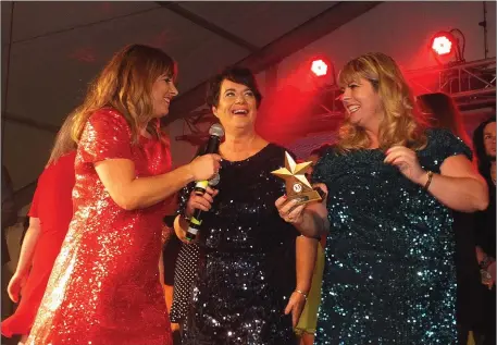  ??  ?? Cliona Ruddy, Miriam Nyhan and Breffni O’Rourke, as the Wilson Phillips act, pictured on stage after being announced as over all winner of Stars In Their Eyes 2018.