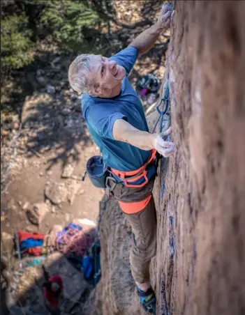  ?? Jennifer Morrison / Courtesy Photo ?? Jonathan Lagoe is shown sending Family Jewels (5.12a/b), an old-school classic infamous for its very small holds, at Shelf Road near Cañon City in 2020.