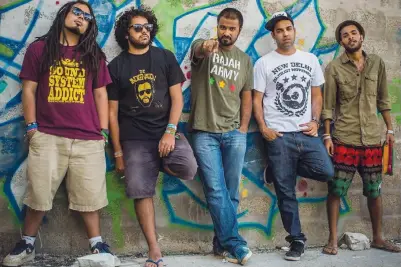  ??  ?? The five-member band Reggae Rajahs comprises Raghav Dang, Zorawar Shukla, Mohammed Abood, Rahul Gairola and Bader Esafi