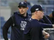  ?? FRANK FRANKLIN II — THE ASSOCIATED PRESS ?? New York Yankees manager Aaron Boone watches batting practice before Game 4 of baseball’s American League Division Series against the Boston Red Sox, Tuesday in New York.