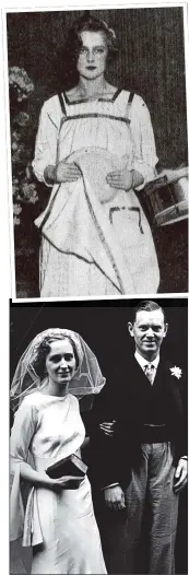  ??  ?? LOVES OF HIS LIFE: Teresa ‘Baby’ Jungman, top. Above: Evelyn at his wedding to Laura Herbert in 1937