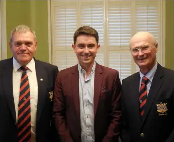  ??  ?? Luke Kennedy, runner-up in the 2018 County Louth Golf Club Spicer Cup, with Captain Pat McCabe and President Neil Matthews.