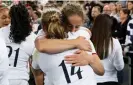  ?? Photograph: Brett Phibbs/PA ?? Abby Dow and Lydia Thompson embrace after the final whistle. England more than played their part in a groundbrea­king tournament for the women’s game.