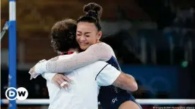  ??  ?? Suniya Lee celebrates during the all-around final at the Olympics.