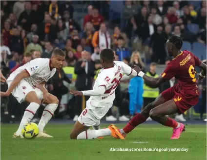  ?? ?? Abraham scores Roma’s goal yesterday