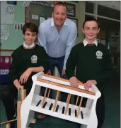  ?? Photo by Fergus Dennehy ?? Makers of the Dreamy Baby Prop, Eoghan McKenna (left) and Jack Nagle, with Deputy Principal Donal O’Reilly at Killorglin Community College who are off to Rome to showcase their design in a major internatio­nal convention.