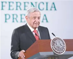  ??  ?? El presidente mexicano, Andrés Manuel López Obrador, ayer durante su conferenci­a matutina en Palacio Nacional, en la Ciudad de México.