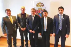  ?? Courtesy: SBA ?? Ahmed Al Ameri with Antonio Carlos Hernandes, Ebrahim Alawi and other officials at the University of Sao Paulo.