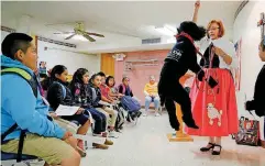  ?? [PHOTO BY BRYAN TERRY, THE OKLAHOMAN] [PHOTO PROVIDED] ?? Becky Hopper and her therapy dog, Hap, meet with children from Westwood Elementary during a Whiz Kids’ chapel session at Exchange Avenue Baptist Church in Oklahoma City.
Whiz Kids students from Stand Watie Elementary pose for a picture with their...