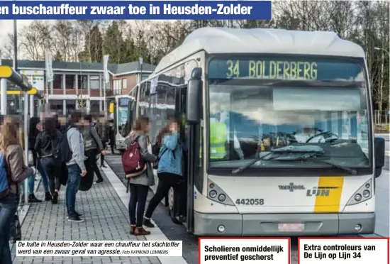  ?? Foto RAYMOND LEMMENS ?? De halte in Heusden-Zolder waar een chauffeur het slachtoffe­r werd van een zwaar geval van agressie.