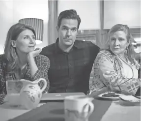  ??  ?? Sharon Horgan, from left, Rob Delaney and Carrie Fisher starred together in “Catastroph­e” for three seasons before Fisher’s death.