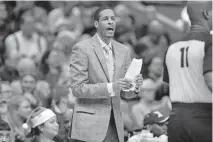  ??  ?? Dallas Mavericks assistant coach Stephen Silas yells to his team during the second half against the Atlanta Hawks at the American Airlines Center in Dallas on Dec. 12, 2018. Silas takes over for head coach Rick Carlisle (not pictured) who was ejected in the third quarter. [JEROME MIRON-USA TODAY SPORTS]