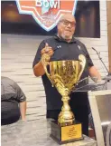  ?? JIM THOMPSON/JOURNAL ?? During Friday’s news conference at Dave & Buster’s, Gladiators coach Dominic Bramante speaks about his team’s showdown tonight with the Salina Liberty in the CIF title game at Tingley Coliseum.