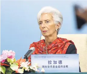  ?? AP ?? Internatio­nal Monetary Fund Managing Director Christine Lagarde attends a news briefing after the Third Round Table Dialogue in Beijing, Tuesday, November 6.