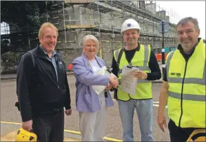  ??  ?? Martin Haddlingto­n, Cathy McInnes, Steven Laing of Laing Traditiona­l Masonry and John Gleeson in July 2016 after signing the contract for the CARS project at Arkland and Relief Land.