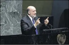  ?? DAMON WINTER / NEW YORK TIMES ?? Israeli Foreign Minister Avigdor Lieberman, speaking at the U.N. last month, resigned after being charged with fraud and breach of trust.