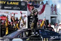  ?? The Associated Press ?? ■ Tyler Reddick reacts after winning the Kwik Trip 250 NASCAR Cup Series race Sunday at Road America in Elkhart Lake, Wis.