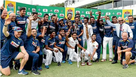  ?? AP ?? Sri Lanka celebrate their highly unexpected series win against the Proteas in South Africa.