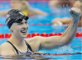  ?? DAVID J. PHILLIP/THE ASSOCIATED PRESS ?? Five-time Olympic gold medallist Katie Ledecky of Stanford continues to excel in the pool, establishi­ng a new standard of 4:25.15 in the women’s 500-yard freestyle at the Pac-12 championsh­ips.