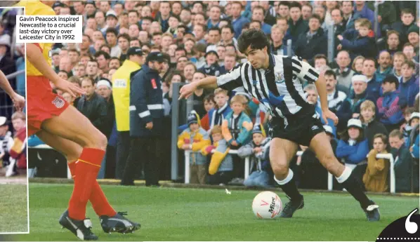  ??  ?? Gavin Peacock inspired Newcastle to a crucial last-day victory over Leicester City in 1992