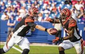  ?? GETTY IMAGES ?? QB Matt Barkley (left) injured his left knee Thursday and was behind Jeff Driskel, while Brian Hill (23) has outperform­ed his competitio­n at running back.