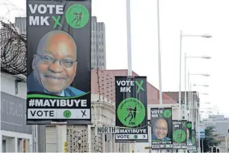  ?? KHAYA NGWENYA Independen­t Newspapers ?? UMKHONTO wesizwe Party’s (MKP) posters with the face of former president Jacob Zuma line Florence Nzama Street in the Durban CBD. South Africans do not need a lecture from the Constituti­onal Court regarding the obscenity of detention without trial, says the writer.
|