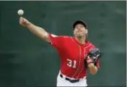  ?? PATRICK SEMANSKY — THE ASSOCIATED PRESS ?? Washington Nationals starting pitcher Max Scherzer throws to the Boston Red Sox during an exhibition baseball game at the U.S. Naval Academy in Annapolis, Md., Saturday, April 1.