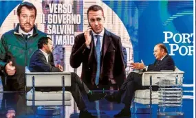  ??  ?? MASSIMA FLESSIBILI­TÀ Bruno Vespa (74) può chiedere di modificare gli orari in cui va in onda «Porta a porta» in base all’evoluzione della situazione politica, che vede protagonis­ti il leader della Lega Matteo 20 Salvini (45) e quello del Movimento 5 Stelle Luigi Di Maio (31).