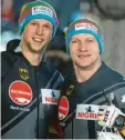  ?? Foto: Kahnert, dpa ?? Francesco Friedrich (rechts) rast mit An‰ schieber Alexander Schüller im Eiskanal von Sieg zu Sieg.