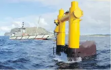  ??  ?? The Azura wave-energy device converts the movement of waves into electricit­y at the U.S. navy's Wave Energy Test Site on Oahu in Hawaii.