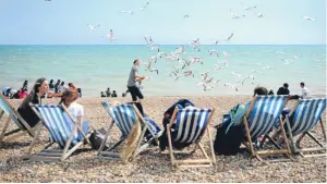  ?? Picture: PA. ?? Seagulls flock near tourists on the seafront in Hove, East Sussex.