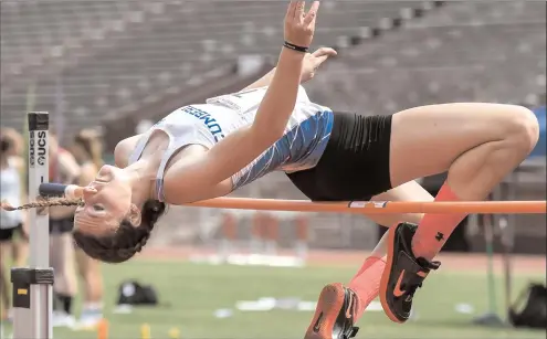  ?? File photo by Jerry Silberman / risportsph­oto.com ?? Coming into her final outdoor state meet, Cumberland senior jumper/sprinter Meaghan Scullin had never won an outdoor state title. Scullin made sure she left Brown with a title Saturday, as the Clipper won the high jump and also claimed the 300-meter...