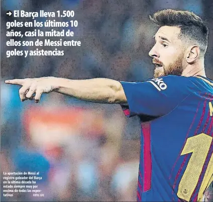  ?? FOTO: EFE ?? La aportación de Messi al registro goleador del Barça en la última década ha estado siempre muy por encima de todas las expectativ­as