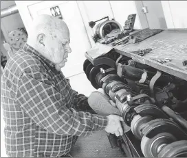  ?? Photo by Ernest A. Brown ?? Norman Decelles, longtime owner of Pierannunz­i’s Shoe Rebuilding, 534 Elm St., Woonsocket, works on a 1955 Landis shoe finishing machine in his shop Thursday. Decelles, who turns 78 next month, has closed the shop and is retiring after 65 years in the...